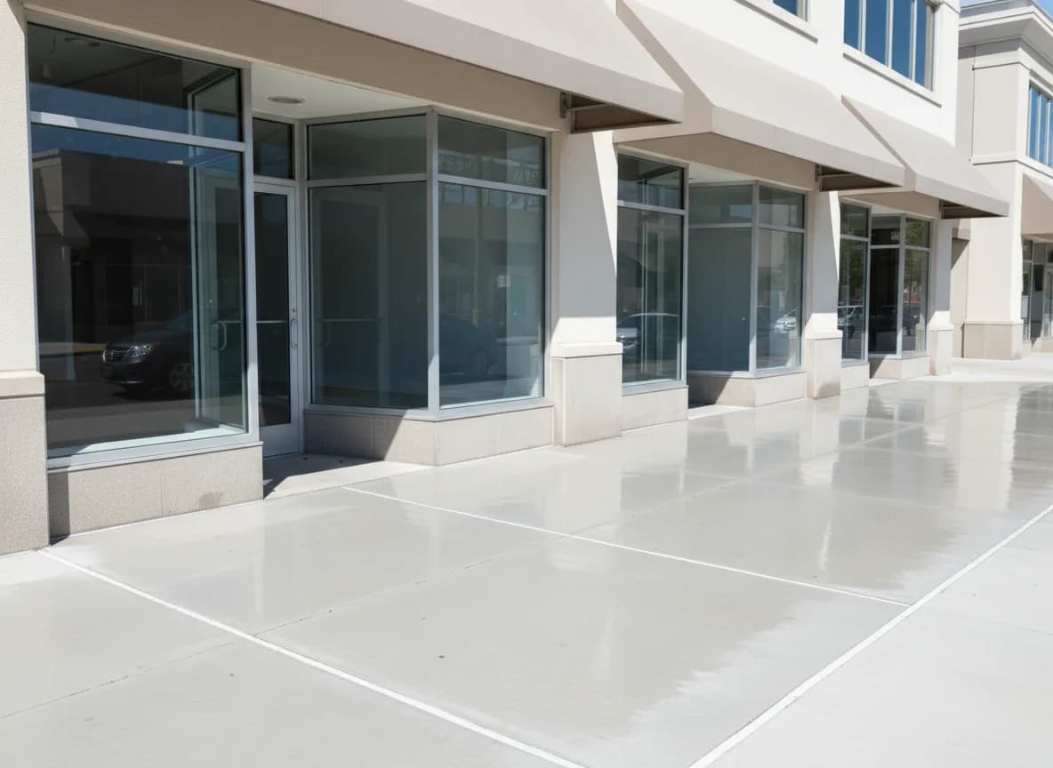 Clean strip mall storefront after commercial pressure washing