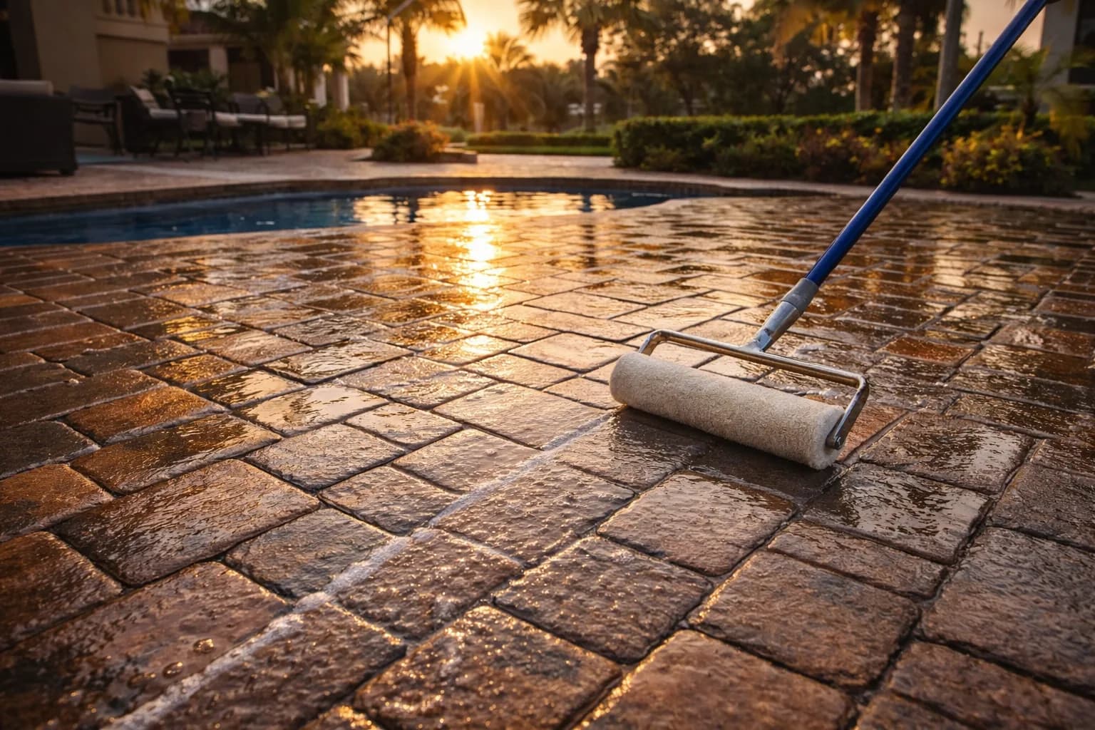 Sealed paver patio with rich color and wet-look finish