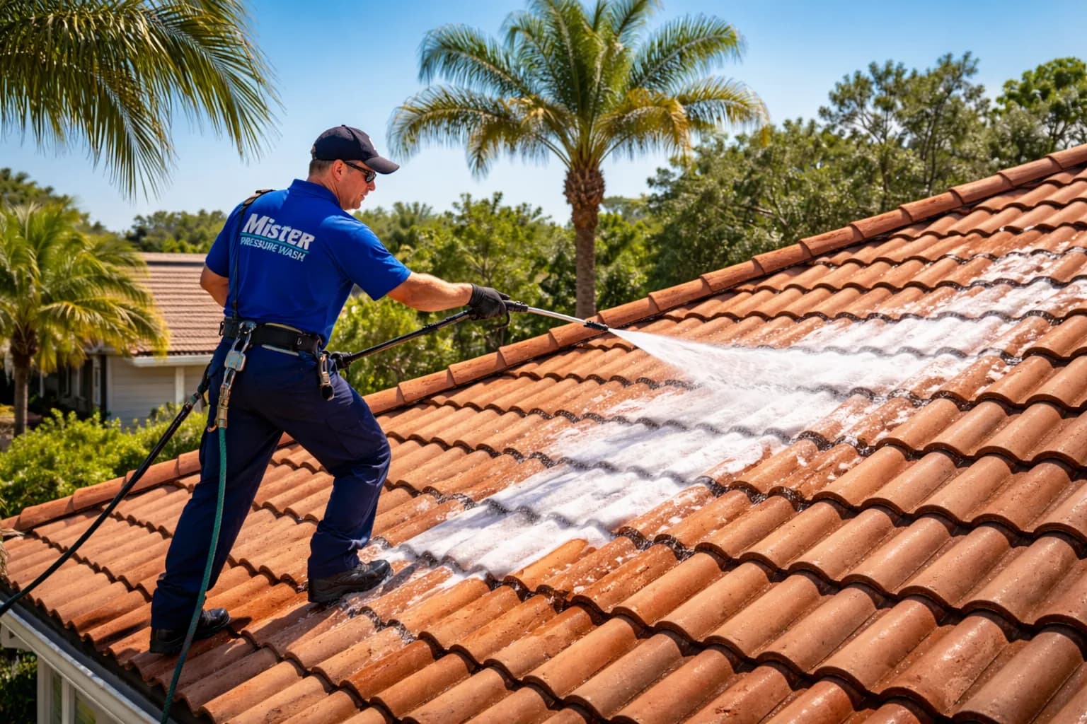 Clean residential roof after professional soft wash cleaning