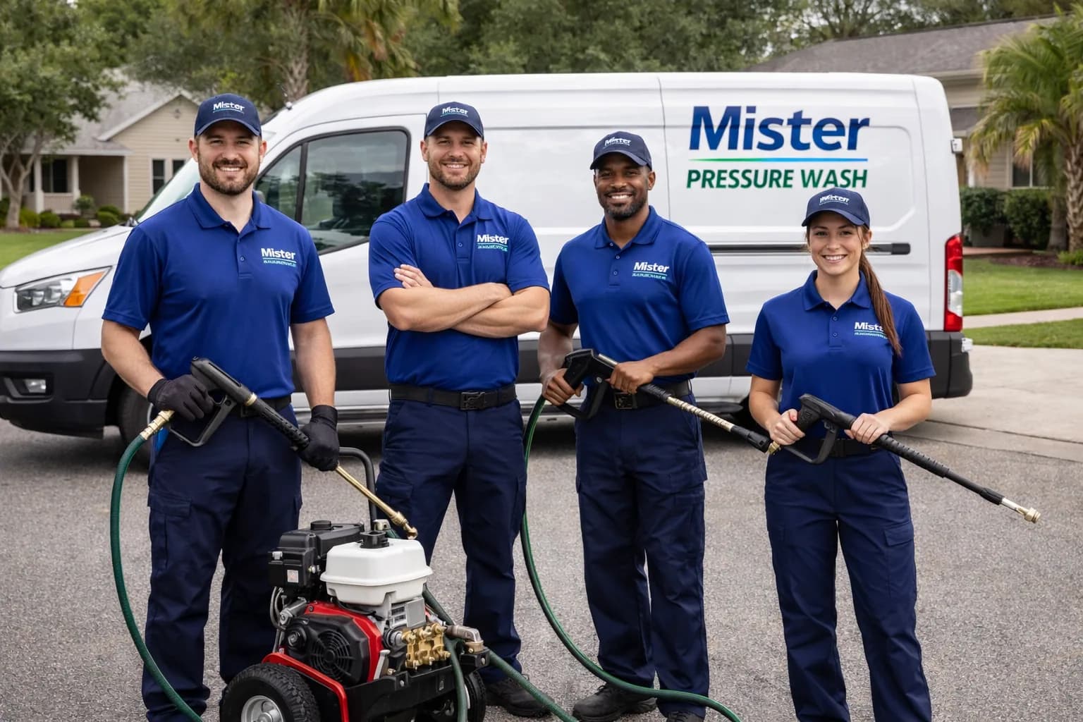 Professional cleaning team discussing a project